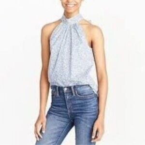 J. Crew Light Blue Halter Floral Tank Top with Bow